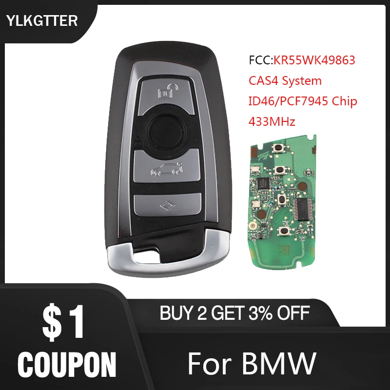 YLKGTTER 4 кнопки смарт-пульт дистанционного управления брелок для BMW 1 3 5 7 серия CAS4 система с 433 МГц ID46/PCF7945 чип смарт-ключ
YLKGTTER 4 кнопки смарт-пульт дистанционного управления брелок для BMW 1 3 5 7 серия CAS4 система с 433 МГц ID46/PCF7945 чип смарт-ключ