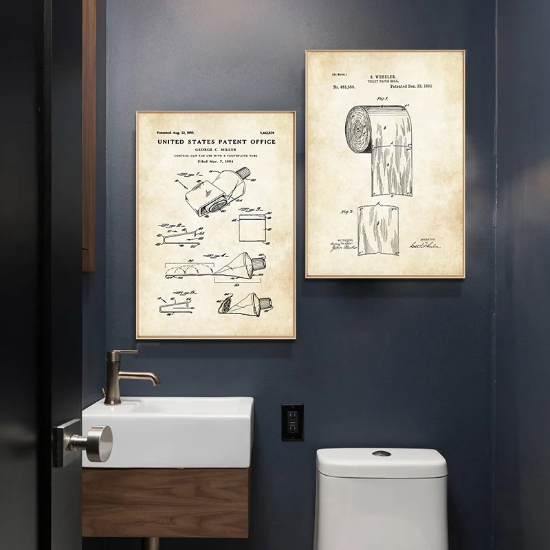 Industrial style Toothpaste Toilet Paper Patent Poster Vintage Canvas Print Wall Art Picture Modern Bathroom Decoration Painting
Industrial style Toothpaste Toilet Paper Patent Poster Vintage Canvas Print Wall Art Picture Modern Bathroom Decoration Painting