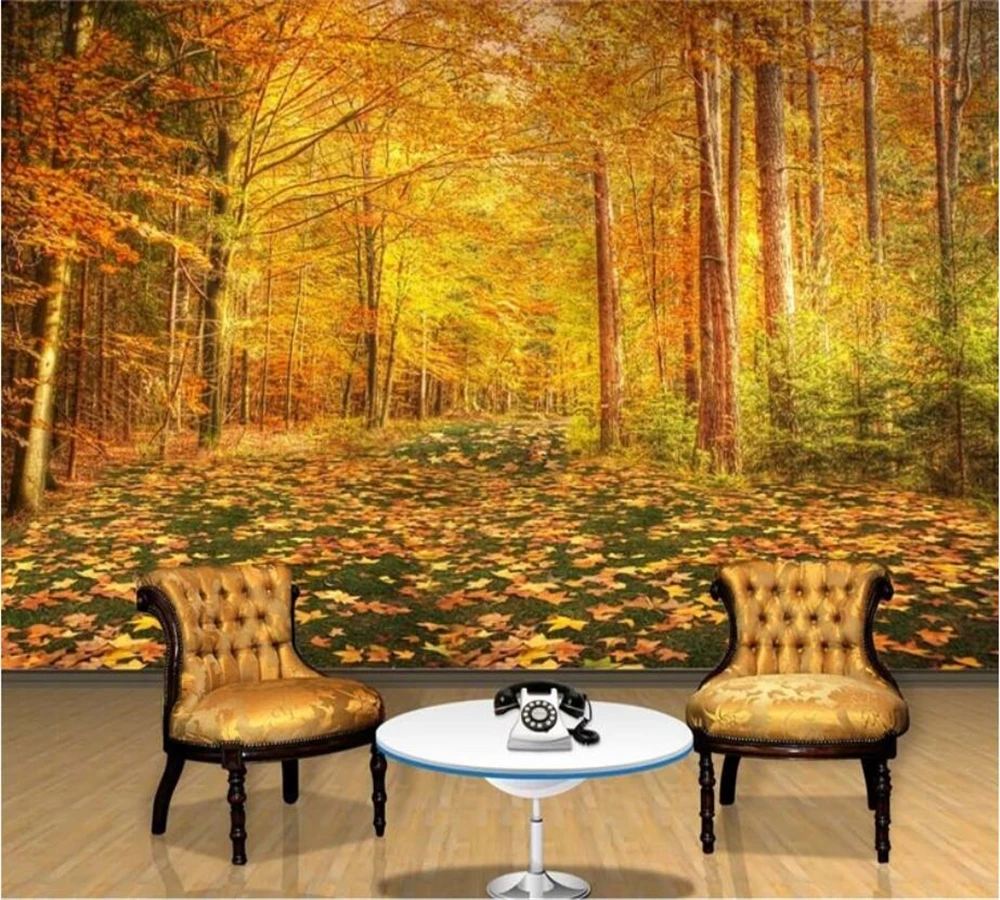 

beibehang Wallpaper customization living room bedroom high-end golden forest high-definition maple leaves TV background wall