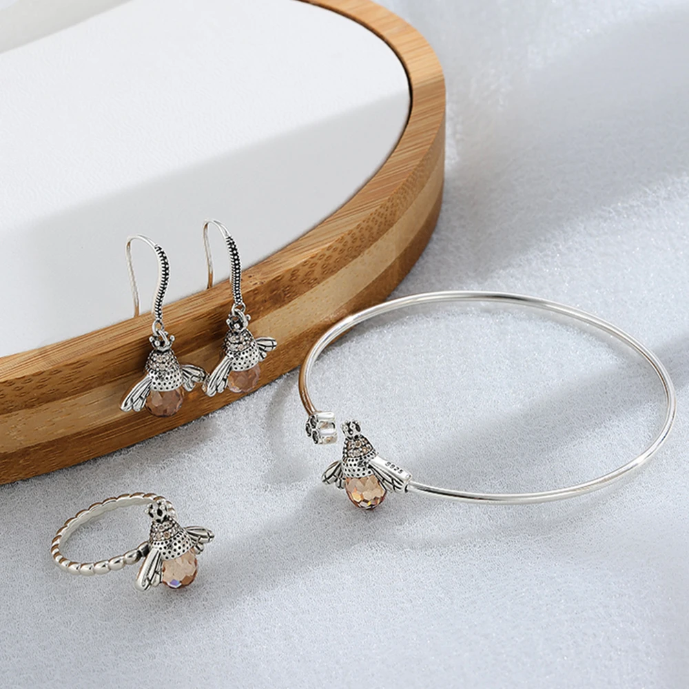 SILVERHOO Authentic Jewelry Sets For Women S925 Sterling Silver Orange Bee Ring Bangle Necklace Earrings Lovely Insects Series
SILVERHOO Authentic Jewelry Sets For Women S925 Sterling Silver Orange Bee Ring Bangle Necklace Earrings Lovely Insects Series