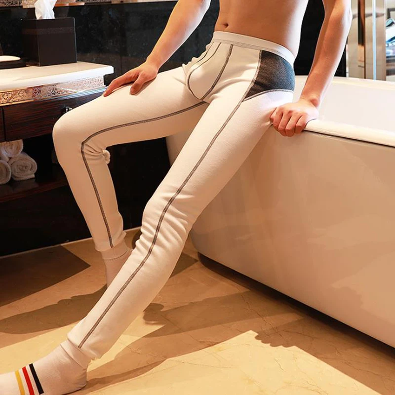 

thermal underwear Men Long Johns Thicken Sexy Mens Under Pants Bottoms Pajama Low Rise Tight Legging Pouch Warm Long Johns