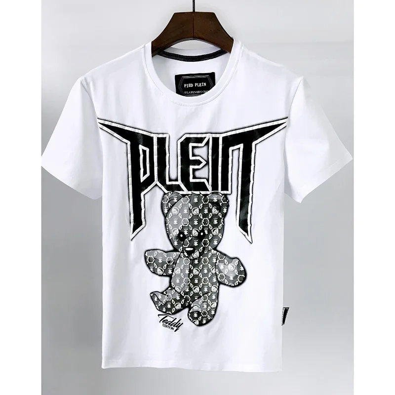 

2022ss short sleeve t-shirt men's little bear letter printing PP street fashion pure cotton summer pied plein top new