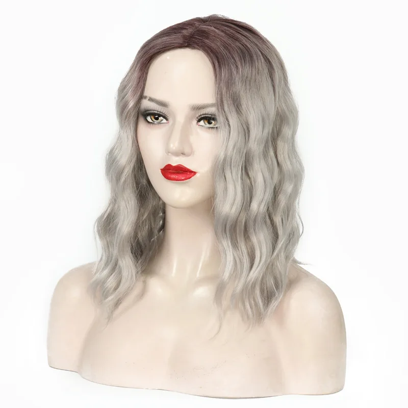 Женский короткий волнистый синтетический парик, Женский Серебряный парик Omber со средней частью для вечерние, для косплея, для женщин 
Женский короткий волнистый синтетический парик, Женский Серебряный парик Omber со средней частью для вечерние, для косплея, для женщин