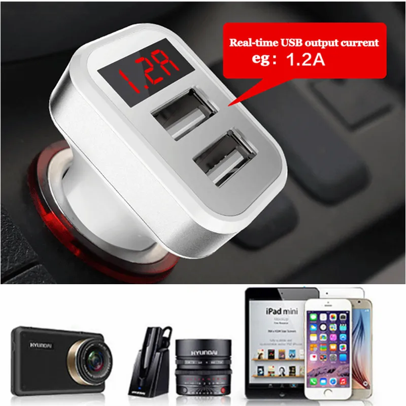

Hot 2USB 2.1A Car-Charger Auto Car Charger Mini Voltage Current Display Voltage Warning Charge ev charger For Cellphone Tablet