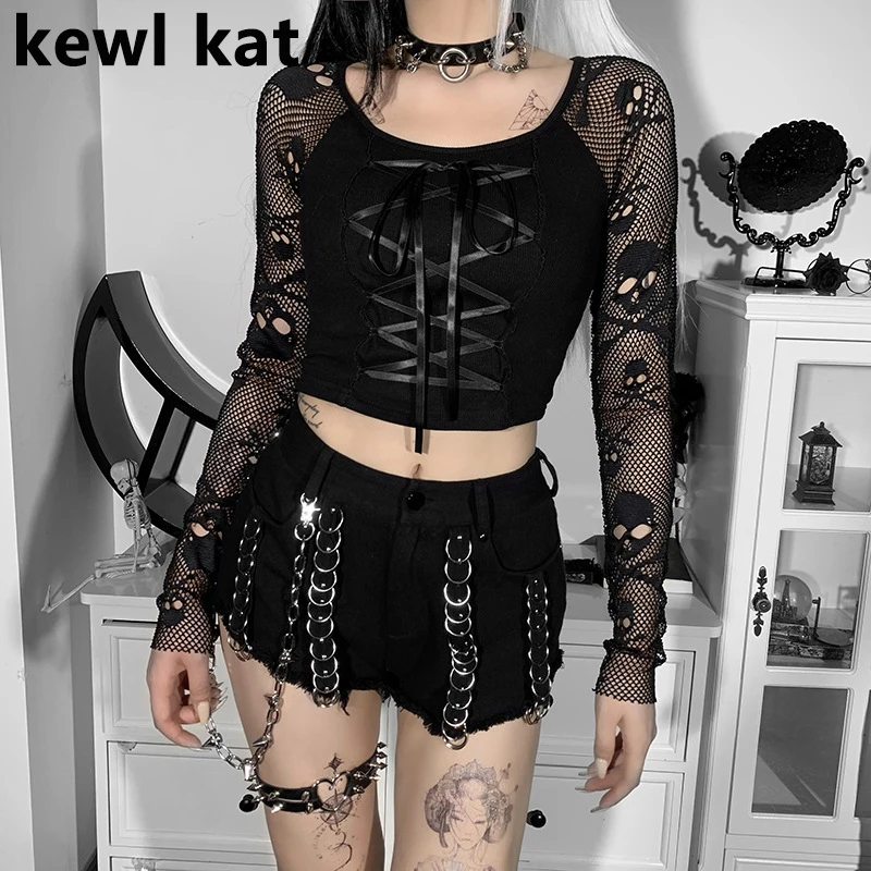 Sexy Mesh Skull T Shirt Lace Bowknot Spliced Sleeve Top Bandage Gothic Women Clothing Backless Crop Top Party Club Streetwear
Sexy Mesh Skull T Shirt Lace Bowknot Spliced Sleeve Top Bandage Gothic Women Clothing Backless Crop Top Party Club Streetwear