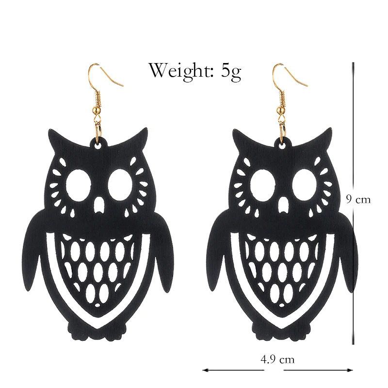 YULUCH Ethnic Owl Pattern Big Dangle Earrings Fashion Jewelry 2019 Red Hollow Natural Wooden Animal Birds Long | Украшения и