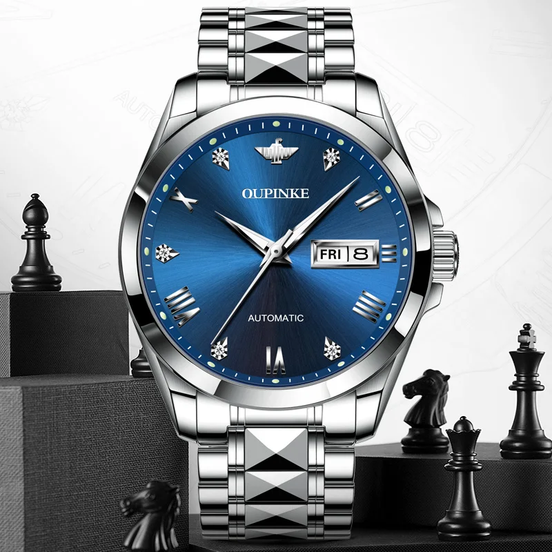 Men's Automatic Mechanical Wristwatch top brand with double calendar tungsten steel watchband waterproof luxury male clock 
Men's Automatic Mechanical Wristwatch top brand with double calendar tungsten steel watchband waterproof luxury male clock