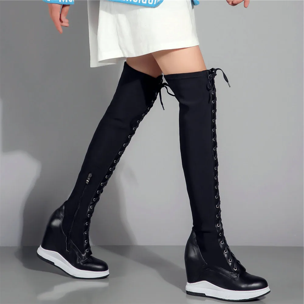 Thigh High Fashion Sneakers Women Lace Up Cow Leather Wedges High Heel Pumps Female Stretchy Over The Knee High Motorcycle Boots
Thigh High Fashion Sneakers Women Lace Up Cow Leather Wedges High Heel Pumps Female Stretchy Over The Knee High Motorcycle Boots
