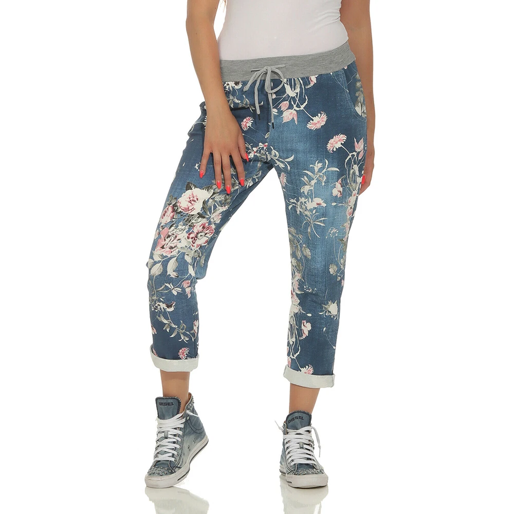 Women Imitation Denim Floral Printed Pants Summer Drawstring Slacks Female Fashion Patchwork Casual Ankle-Length Trousers
Women Imitation Denim Floral Printed Pants Summer Drawstring Slacks Female Fashion Patchwork Casual Ankle-Length Trousers
