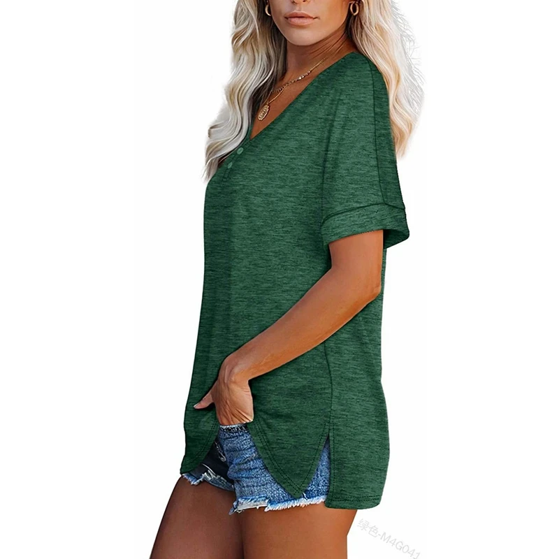 Mandylandy T-shirt Summer Fashion V-neck Buttons Solid Color Pullover T-shirt Women's Casual Loose Short Sleeve T-shirt Top
Mandylandy T-shirt Summer Fashion V-neck Buttons Solid Color Pullover T-shirt Women's Casual Loose Short Sleeve T-shirt Top