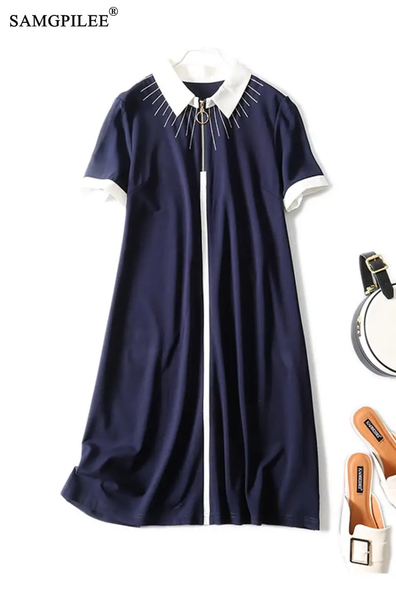 Summer Women Dresses 2021 New Fashion Office Lady A Line Solid Short Sleeve Zippers Knee Length Turn Down Collar Dress Woman 4XL
Summer Women Dresses 2021 New Fashion Office Lady A Line Solid Short Sleeve Zippers Knee Length Turn Down Collar Dress Woman 4XL
