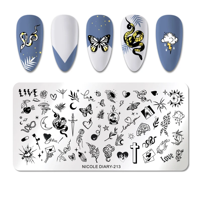NICOLE DIARY Snake Pattern Nail Stamping Plates Heart Butterfly Leaf Flower Stamp Templates Marble Nail Art Stencil Tools
NICOLE DIARY Snake Pattern Nail Stamping Plates Heart Butterfly Leaf Flower Stamp Templates Marble Nail Art Stencil Tools