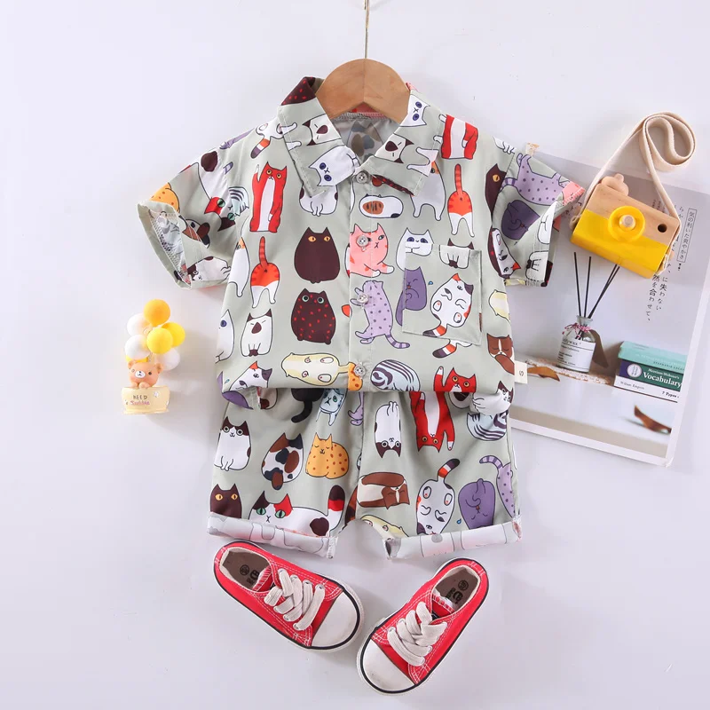 2022 Summer New Kids Boys Clothes And Girls Fashion Suit Cartoon Animal Cat Short-sleeved Shirt Shorts 2 Piece Set
2022 Summer New Kids Boys Clothes And Girls Fashion Suit Cartoon Animal Cat Short-sleeved Shirt Shorts 2 Piece Set