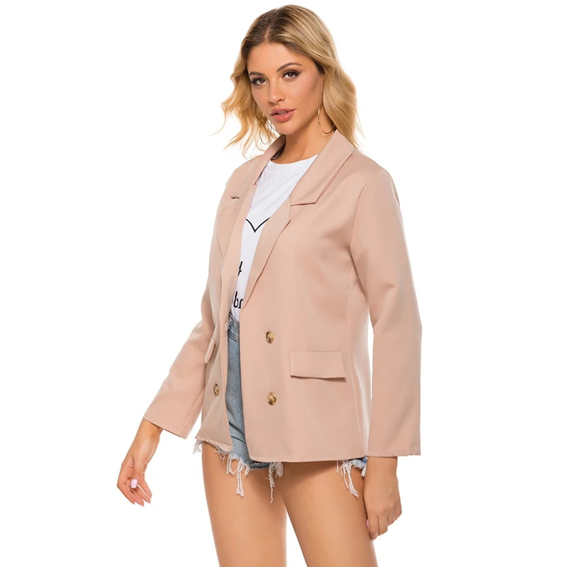 Long Sleeve Solid Blazer Women Tops Pocket Double Breasted Pocket Blazer Women Jacket
Long Sleeve Solid Blazer Women Tops Pocket Double Breasted Pocket Blazer Women Jacket