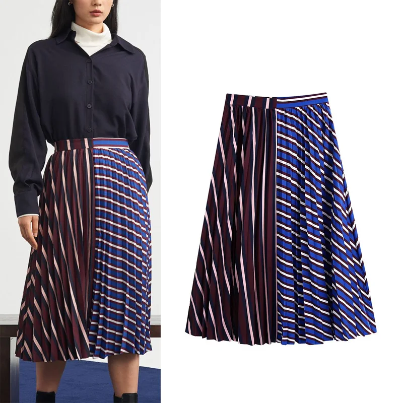 Za Autumn Stripe Stitching Color Middle Length Skirts Fashion Pleated Side Zipper Middle Length Skirts Vintage Sandy Beach Skirt
Za Autumn Stripe Stitching Color Middle Length Skirts Fashion Pleated Side Zipper Middle Length Skirts Vintage Sandy Beach Skirt