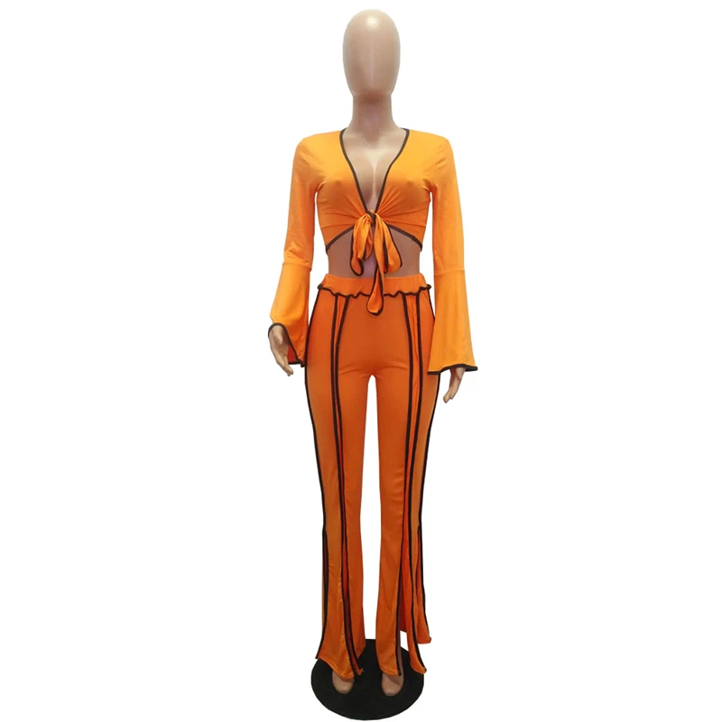 Cutubly Trim Front Tie women's set Flare Sleeve Two Piece Set Crop Top Split Wide Leg Pants set Casual Suit Women New Fashion
Cutubly Trim Front Tie women's set Flare Sleeve Two Piece Set Crop Top Split Wide Leg Pants set Casual Suit Women New Fashion