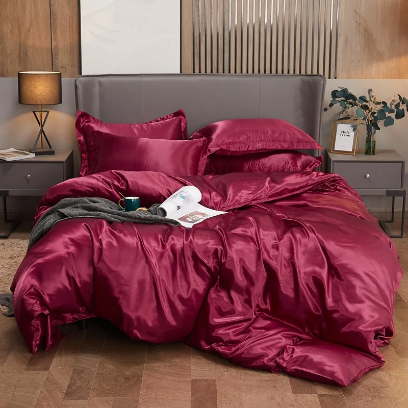 Luxury Artificial Silk Satin Bedding Set Solid 3pcs Duvet Cover Set Pillowcases Single Double King Size 220x240 Fitted Bed Sheet 
Luxury Artificial Silk Satin Bedding Set Solid 3pcs Duvet Cover Set Pillowcases Single Double King Size 220x240 Fitted Bed Sheet