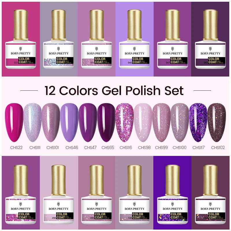 

Набор гель-лаков для ногтей BORN PRETTY, фиолетовая серия, гибридный УФ-Гель-лак для дизайна ногтей, Полупостоянный маникюрный гель для ногтей на...