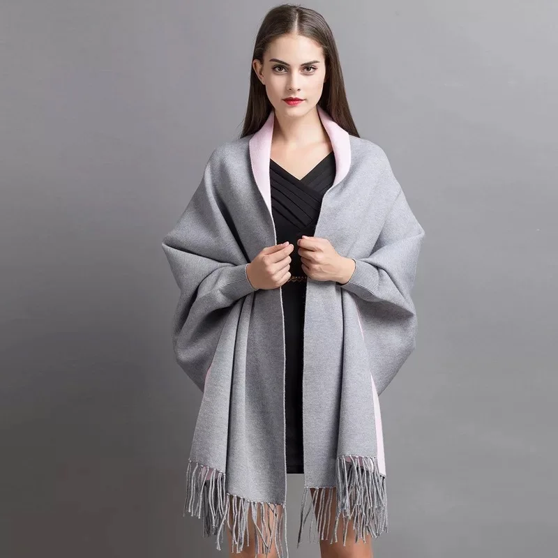 Women Winter Poncho with Sleeve Scarf Autumn Women's Poncho Femme Hiver Loose Tassel Knitted Long Ponchos and Capes Shawls Women
Women Winter Poncho with Sleeve Scarf Autumn Women's Poncho Femme Hiver Loose Tassel Knitted Long Ponchos and Capes Shawls Women