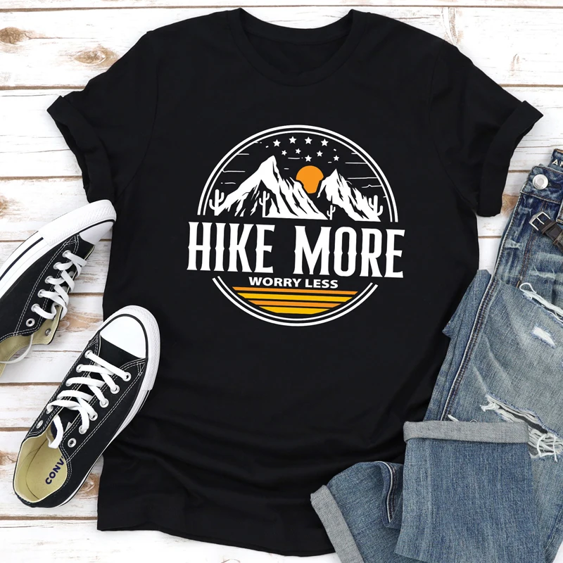 Hike More Worry Less Colored Print T-shirt Vintage Mountains Hiking Tshirt Casual Women Short Sleeve Graphic Adventure Top Tee
Hike More Worry Less Colored Print T-shirt Vintage Mountains Hiking Tshirt Casual Women Short Sleeve Graphic Adventure Top Tee