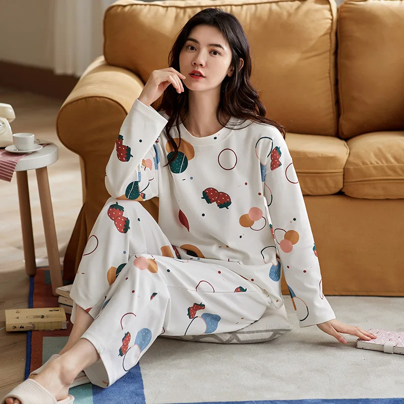 White Cotton 2PCS Spring Autumn New Pajamas Suit Women Casual O-Neck T-shirt Pant Sleepwear Loose Home Wear Cute Print Nightwear
White Cotton 2PCS Spring Autumn New Pajamas Suit Women Casual O-Neck T-shirt Pant Sleepwear Loose Home Wear Cute Print Nightwear