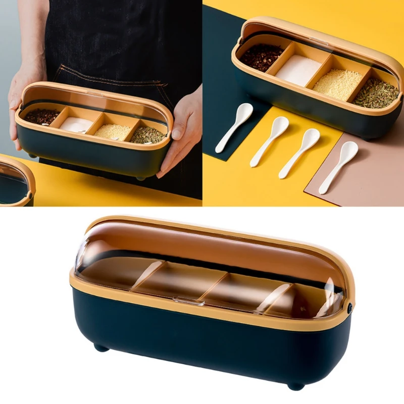 Kitchen Condiment Seasoning Box with Cover 4 Compartments Spice Cruet Salt Storage Container Home Kitchen Tool Gadgets
Kitchen Condiment Seasoning Box with Cover 4 Compartments Spice Cruet Salt Storage Container Home Kitchen Tool Gadgets