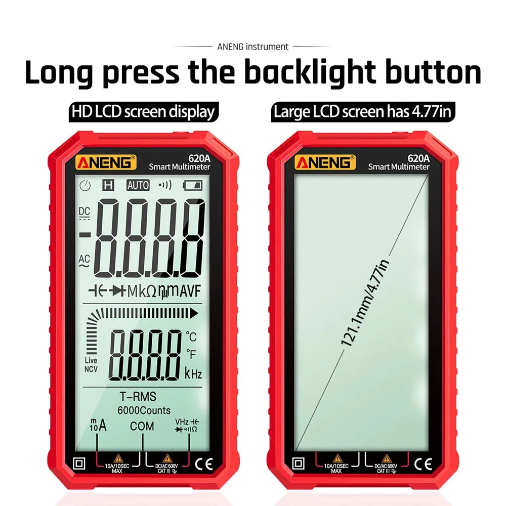 ANENG 620A LCD Digital Multimeter True RMS AC DC Voltage Transistor Testers 6000 Counts Resistance Meter Electrical Instruments
ANENG 620A LCD Digital Multimeter True RMS AC DC Voltage Transistor Testers 6000 Counts Resistance Meter Electrical Instruments
