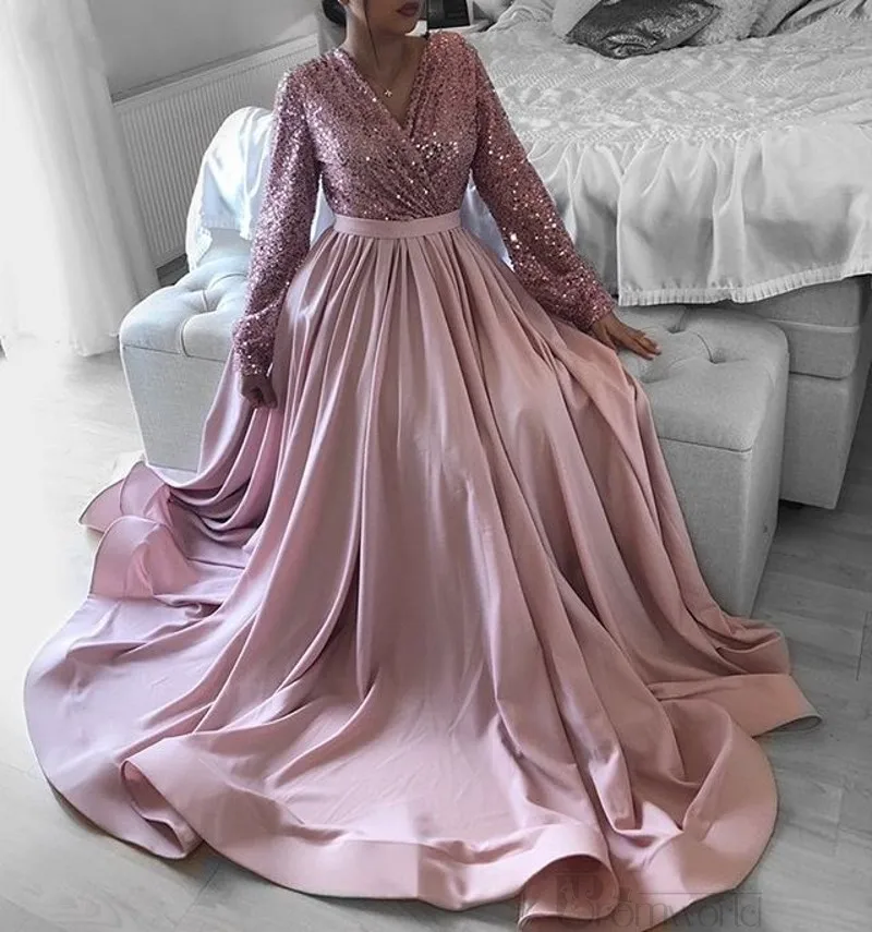 Pink V-Neck Long Sleeve Formal Prom Dress Women Elegant Sequin Bodice Satin Plus Size Evening Gowns Robe Soiree Dubai
Pink V-Neck Long Sleeve Formal Prom Dress Women Elegant Sequin Bodice Satin Plus Size Evening Gowns Robe Soiree Dubai