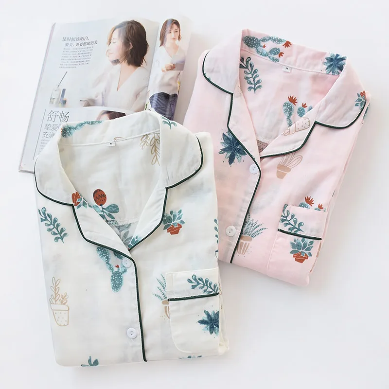 Women'S Spring And Autumn Cotton Double Gauze Long-Sleeved Pajamas Suit Summer Thin Cotton Lounge Negligee Pajamas Home Service
Women'S Spring And Autumn Cotton Double Gauze Long-Sleeved Pajamas Suit Summer Thin Cotton Lounge Negligee Pajamas Home Service