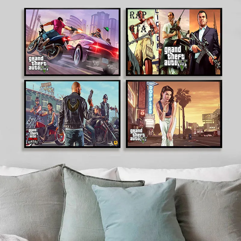 Grand Theft Car Game Canvas 5 GTA популярная видеоигра Художественная Картина на холсте постер