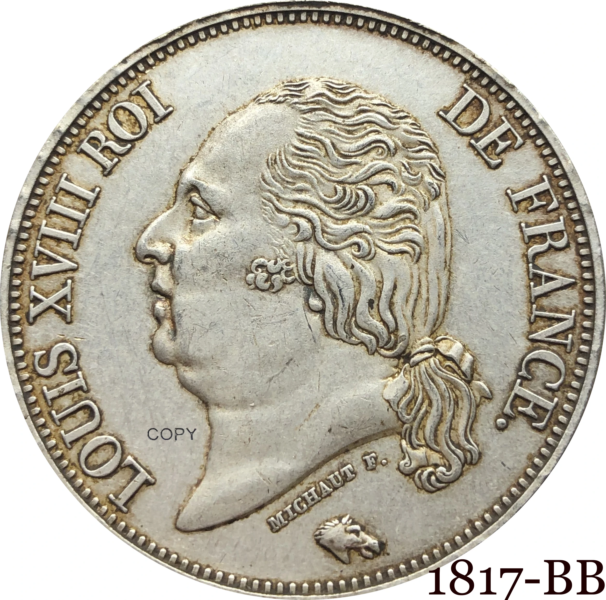 Французская монета 1817 BB в 5 франков-Луис 18-луис с головой, металлическая Серебряная Коллекционная сувенирная копия монет
Французская монета 1817 BB в 5 франков-Луис 18-луис с головой, металлическая Серебряная Коллекционная сувенирная копия монет