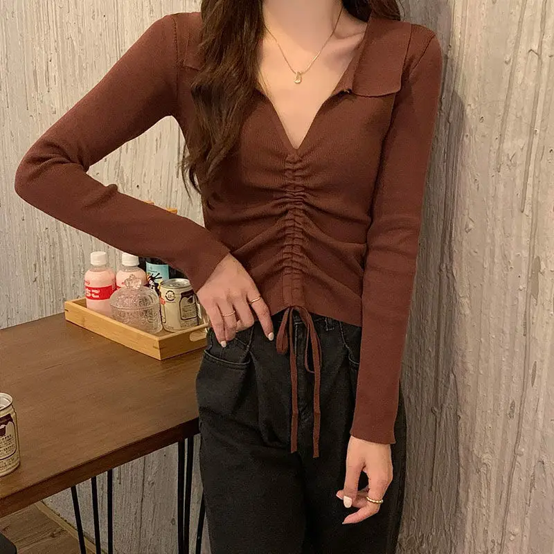 Women's Knit Top Sexy V Neck Casual Knitted Pullover Slim Fit Drawstring Thin Sweater Autumn Fashion Lady Clothed Streetwear
Women's Knit Top Sexy V Neck Casual Knitted Pullover Slim Fit Drawstring Thin Sweater Autumn Fashion Lady Clothed Streetwear