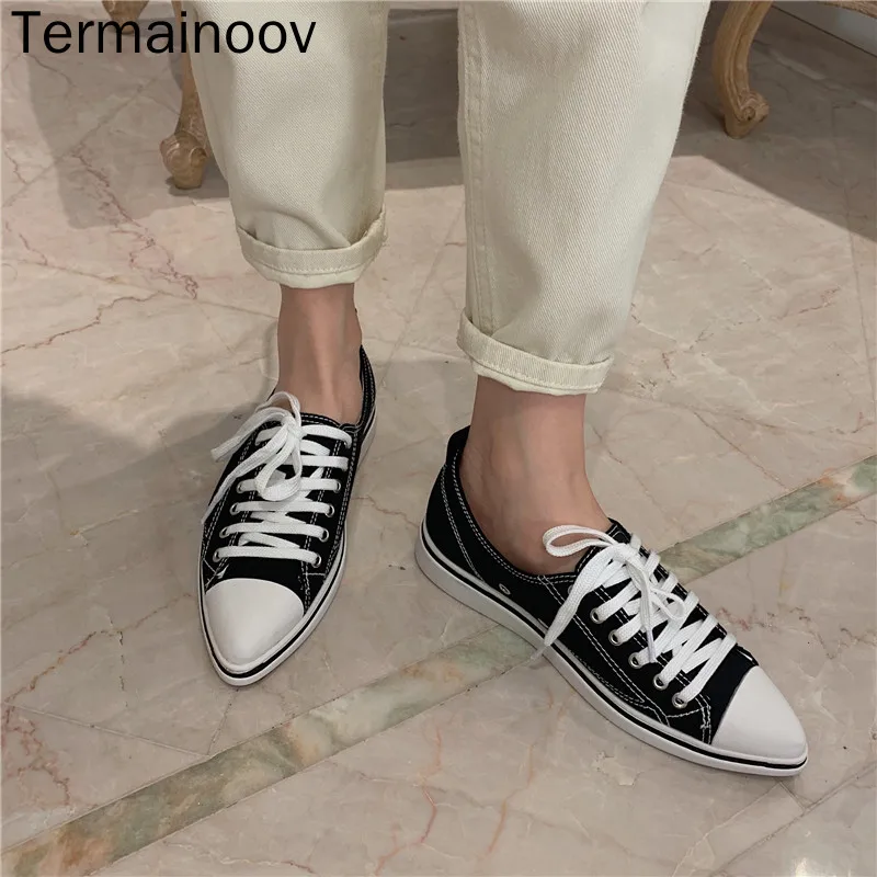 TermainoovNew парусиновые туфли с острым носком, открытые повседневные Модные холщовые туфли со шнуровкой
TermainoovNew парусиновые туфли с острым носком, открытые повседневные Модные холщовые туфли со шнуровкой