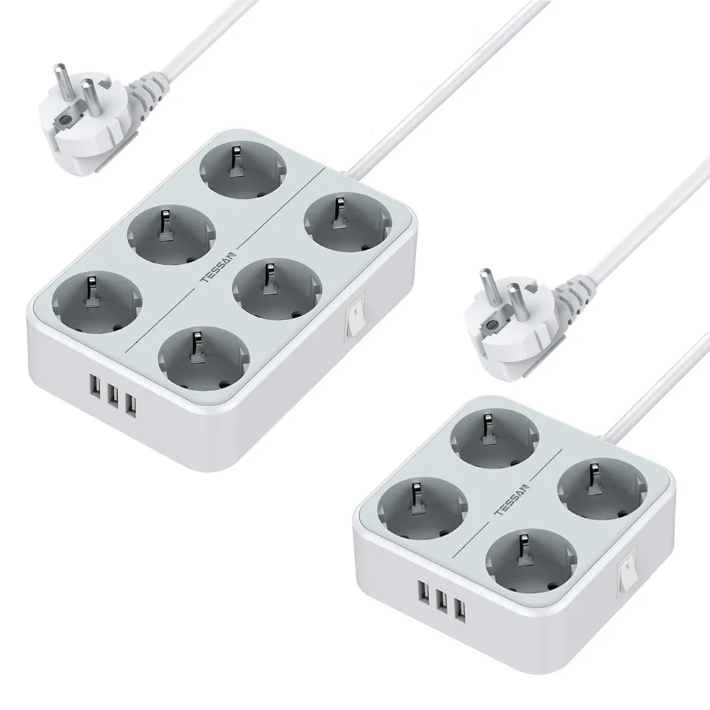 TESSAN 4/6 Outlets Power Strip Plug 2M/6.5Ft Extension Cable Socket with USB Ports for Charging Phone On/Off Switch for Protect
TESSAN 4/6 Outlets Power Strip Plug 2M/6.5Ft Extension Cable Socket with USB Ports for Charging Phone On/Off Switch for Protect