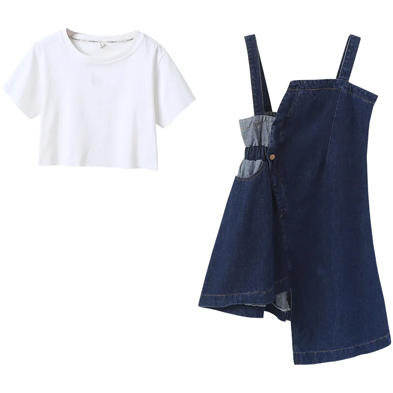 Summer Girls Strap Dress Sets 2021 New Children White T-shirt Denim Dress Combinations Irregular Kids Clothes Teens Suit 10 12 Y
Summer Girls Strap Dress Sets 2021 New Children White T-shirt Denim Dress Combinations Irregular Kids Clothes Teens Suit 10 12 Y