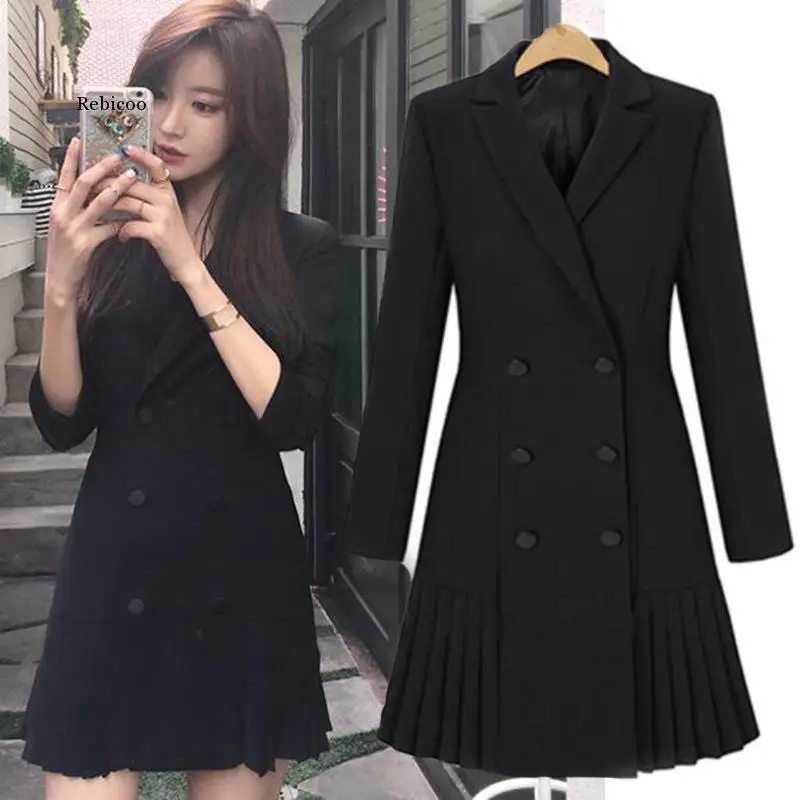 Double Breasted Blazer Dress Spring Autumn Women Elegant Long Sleeve Notched Pleated Mini Dress Suit Office Work Outerwear
Double Breasted Blazer Dress Spring Autumn Women Elegant Long Sleeve Notched Pleated Mini Dress Suit Office Work Outerwear