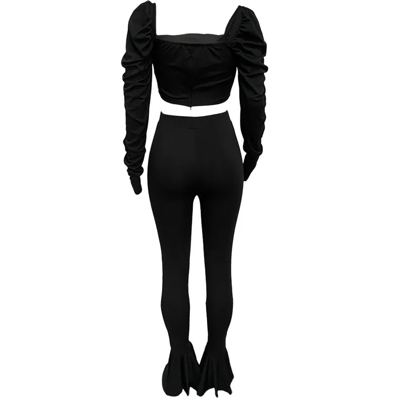 Two Piece Outfits for Women Fashion Puff Sleeve Strapless Top Hole Stretch Flared Trousers Winter Clothes Wholesale Dropshipping
Two Piece Outfits for Women Fashion Puff Sleeve Strapless Top Hole Stretch Flared Trousers Winter Clothes Wholesale Dropshipping