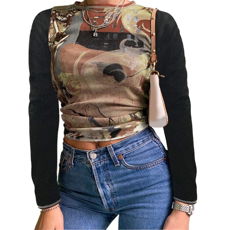 Ladies Round Collar T-shirt Spring Autumn Women Leisure Style Abstract Printing Long Sleeve Tops Slim Base Shirt
Ladies Round Collar T-shirt Spring Autumn Women Leisure Style Abstract Printing Long Sleeve Tops Slim Base Shirt