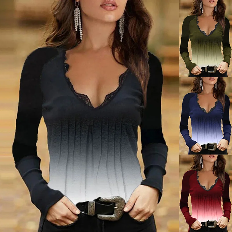 Women's aw2021 new top gradient stitching lace collar T-shirt female long sleeve shirt african clothes for tshirt women camisas
Women's aw2021 new top gradient stitching lace collar T-shirt female long sleeve shirt african clothes for tshirt women camisas