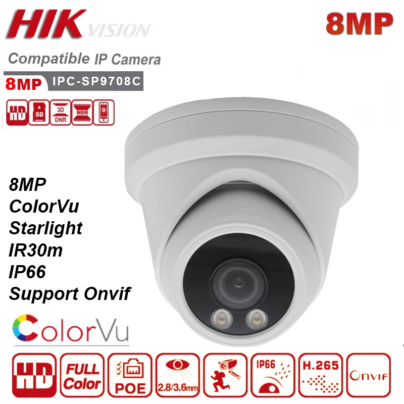 Hikvision Compatible KIMPOK 8MP ColorVu IP Camera Starlight POE Turret Super Color Night Vision 30m Audio IP66 Onvif 2.8mm Lens
Hikvision Compatible KIMPOK 8MP ColorVu IP Camera Starlight POE Turret Super Color Night Vision 30m Audio IP66 Onvif 2.8mm Lens