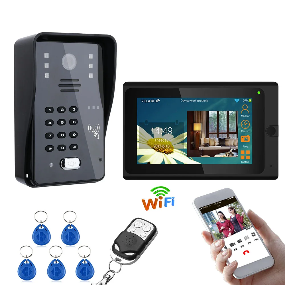 

SmartYIBA 7inch Password APP Control Doorphone WiFi Home Intercom System RFID Video Recording Doorbell Video Door Phone Kits