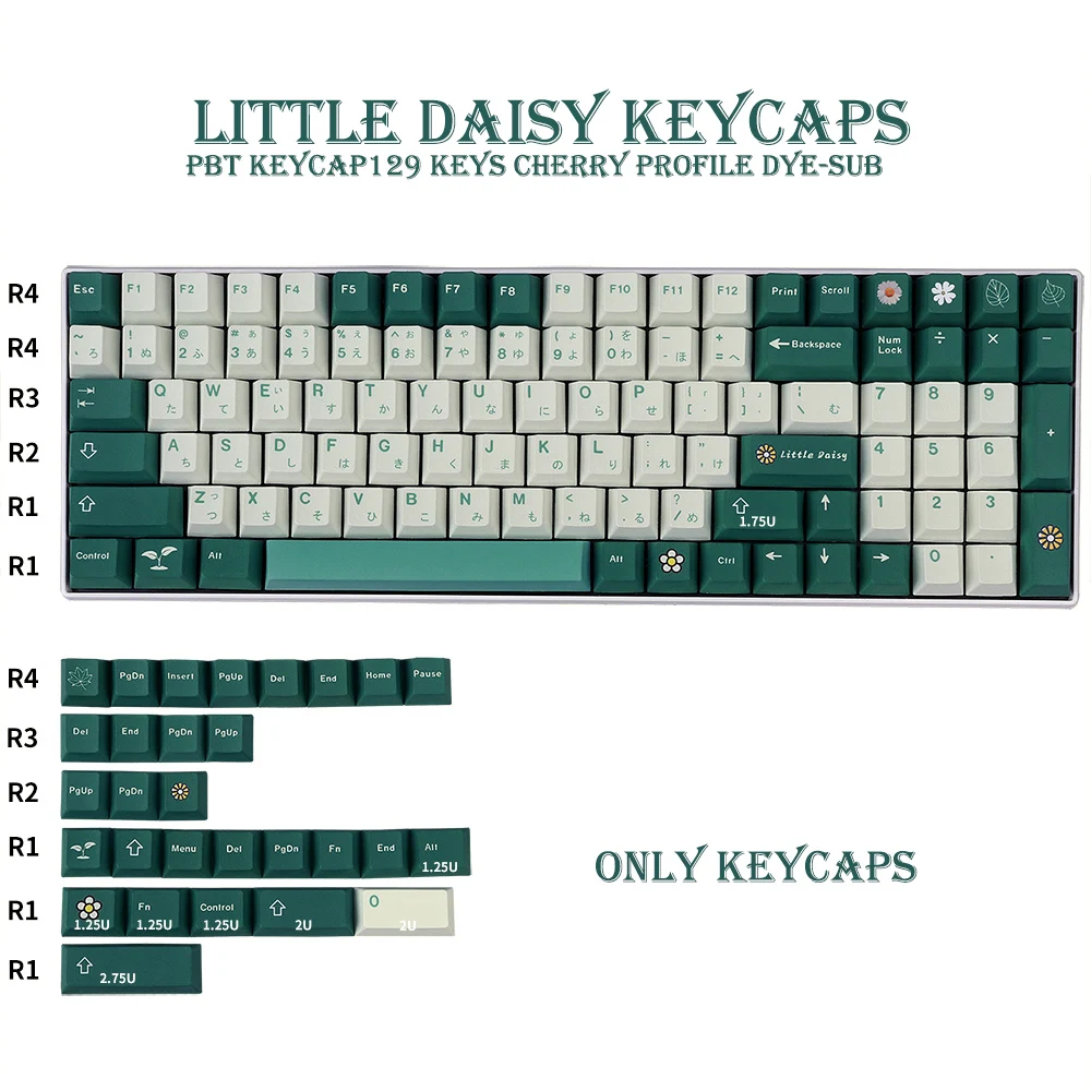 

PBT Keycap 129 Keys Cherry Profile DYE-SUB Personalized Little Daisy Keycaps For Mechanical Keyboard 61 64 84 108 Layout