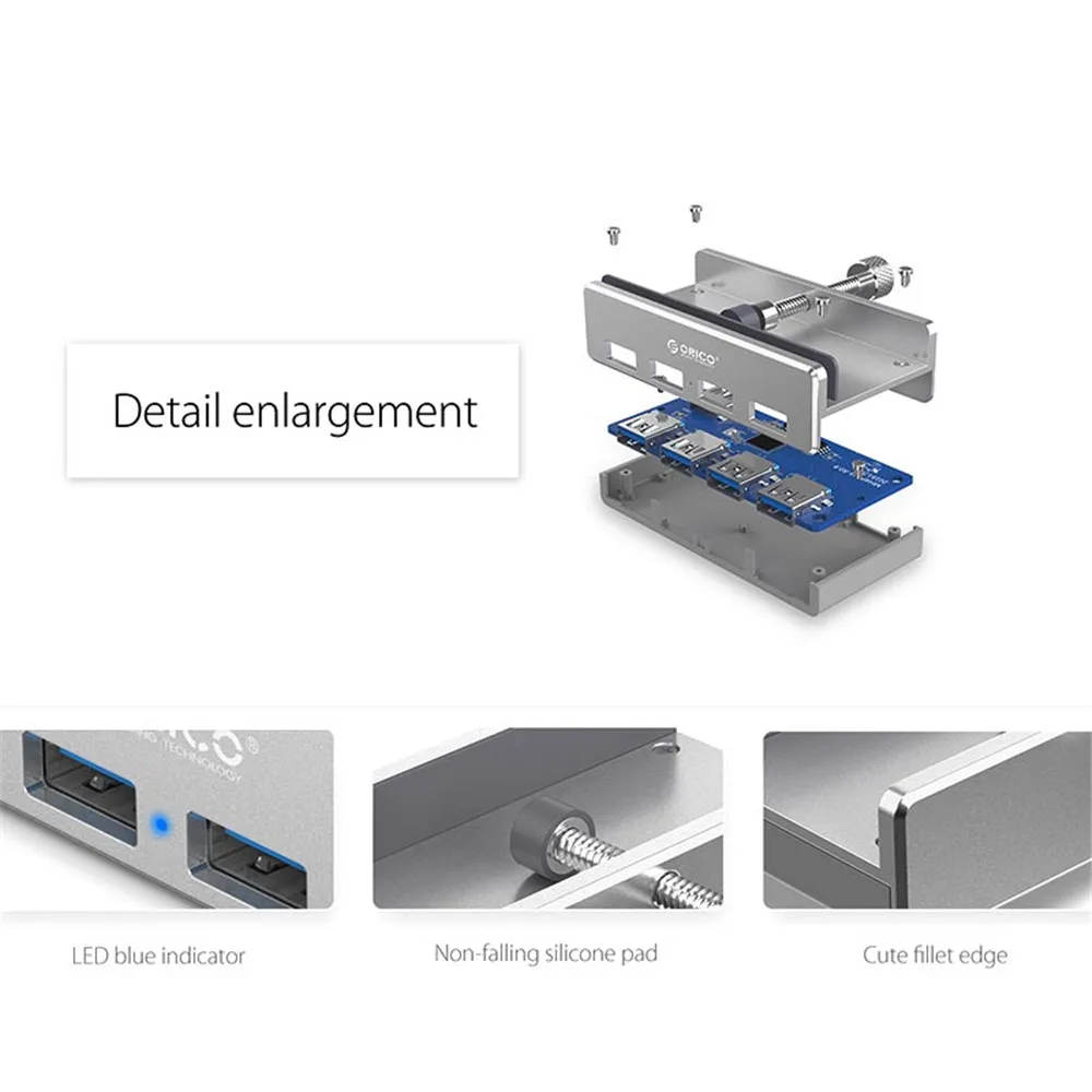 Aluminum 4 Ports USB 3.0 HUB High Speed Splitter Hub Adapter Clip-type HUB for Desktop Laptop Clip Range 10-32mm MH4PU
Aluminum 4 Ports USB 3.0 HUB High Speed Splitter Hub Adapter Clip-type HUB for Desktop Laptop Clip Range 10-32mm MH4PU