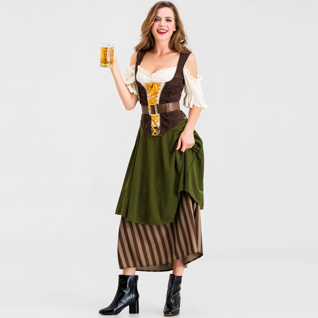 

Ladies Medieval Costume German Beer Maid Oktoberfest Dirndl Dress Cosplay Costume Party Dress Plus Size