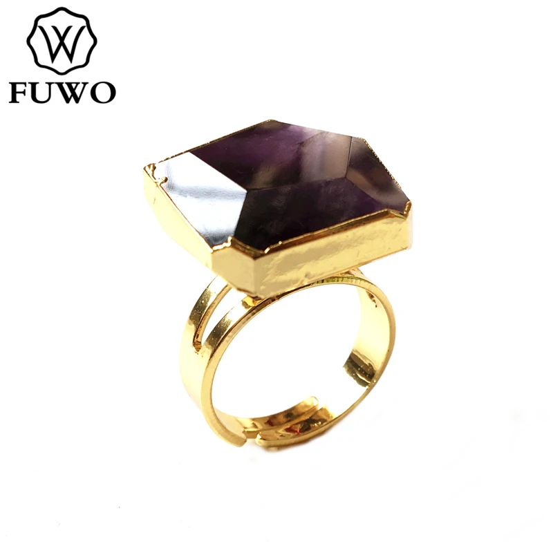Модное дизайнерское кольцо FUWO с розовым кварцем аметистом флюоритом бирюзовым