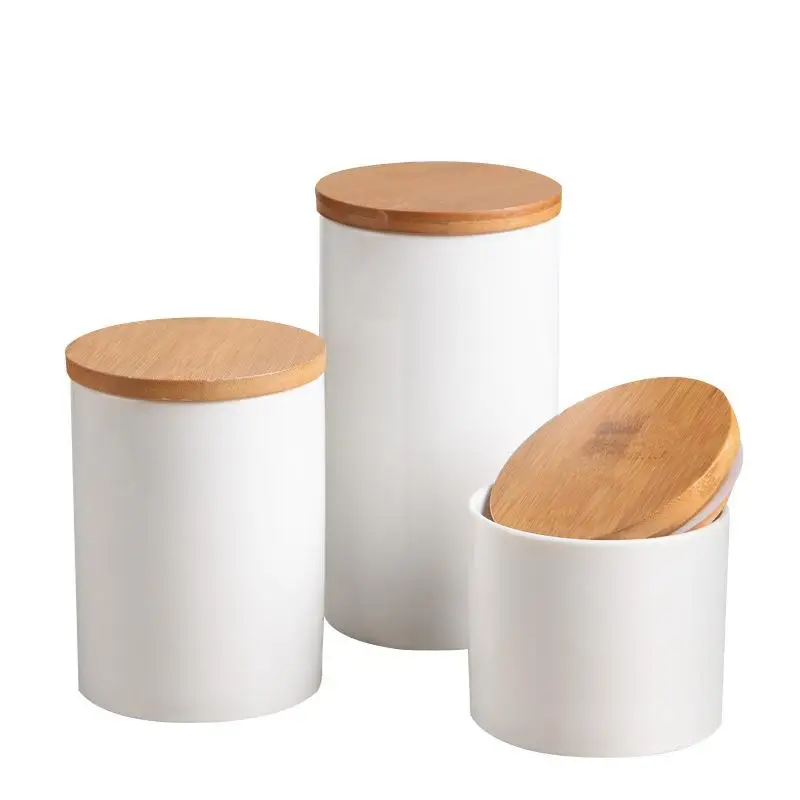 Creative Storage Jar Ceramic Wood Lid Kitchen Food Coffee Tea Candies Pot Seasoning Sealed Desktop Decoration Bottle | Дом и сад