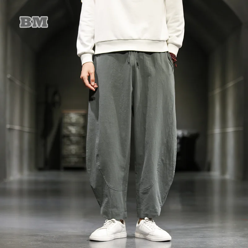 

Spring Autumn Loose Plus Size Carrot Pants Chinese Style Casual Linen Trousers Men Harem Bloomers Harajuku Oversized Clothes