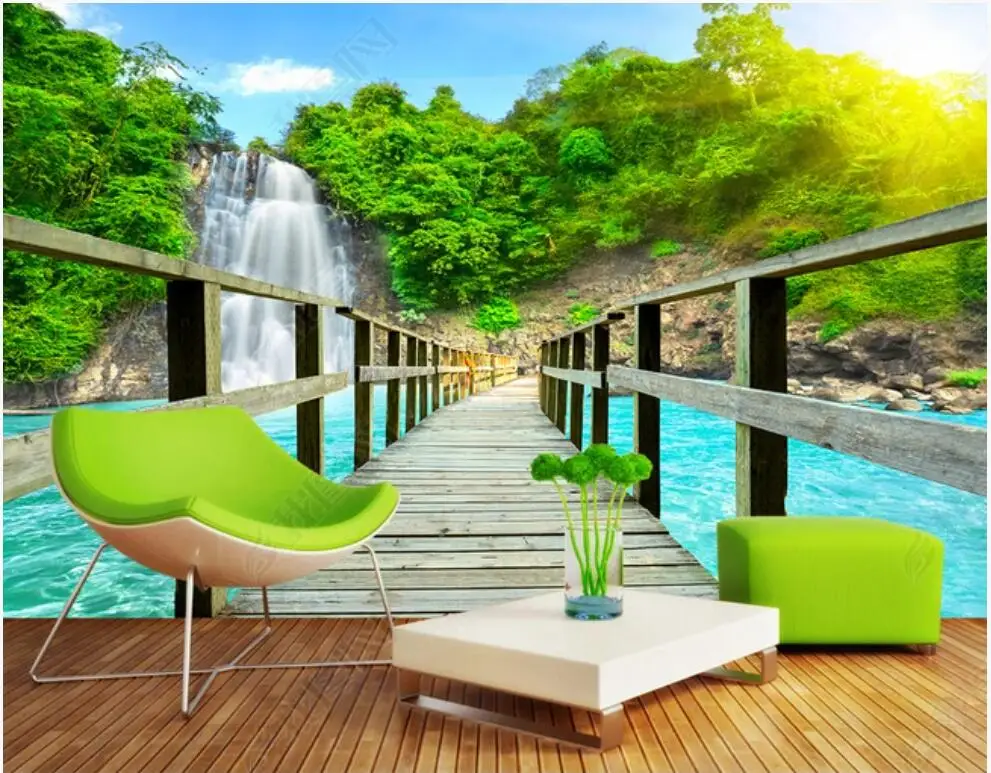 custom mural Photo wallpaper Waterfall and wooden bridge 3D landscape living room home decor 3d wallpaper for the bedroom wall 
custom mural Photo wallpaper Waterfall and wooden bridge 3D landscape living room home decor 3d wallpaper for the bedroom wall