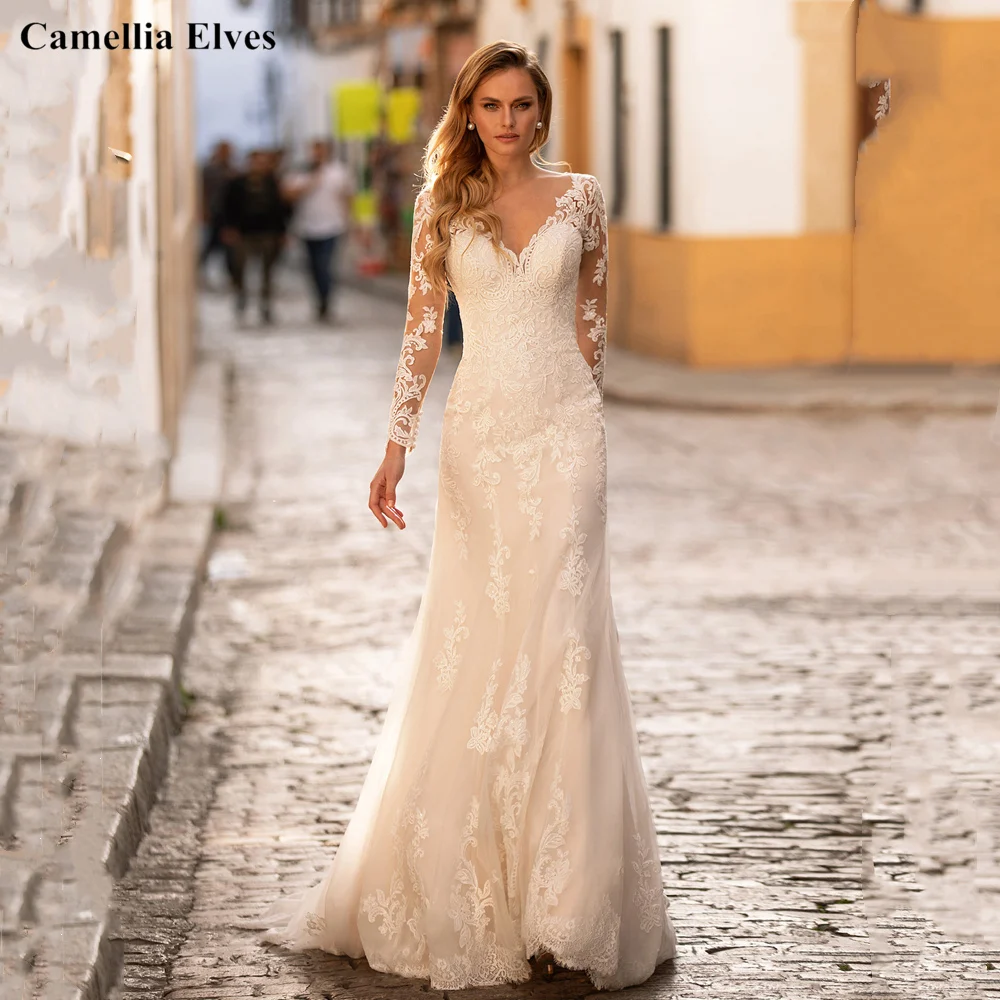 Autumn and Winter Long Sleeve Wedding Dress Mermaid Illusion Lace Backless Bride Dresses Appliques Bridal Gown Robe De Mariée
Autumn and Winter Long Sleeve Wedding Dress Mermaid Illusion Lace Backless Bride Dresses Appliques Bridal Gown Robe De Mariée