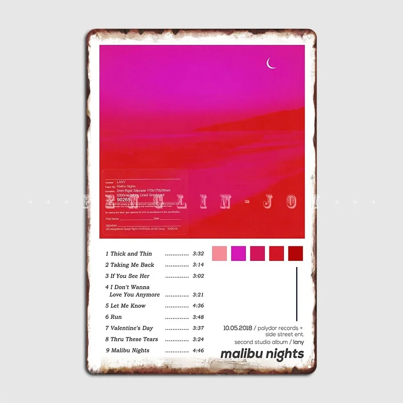 Lany Malibu Nights Album Cover Poster Metal Sign Pub Cinema Printing Wall Plaque Tin Sign Poster
Lany Malibu Nights Album Cover Poster Metal Sign Pub Cinema Printing Wall Plaque Tin Sign Poster